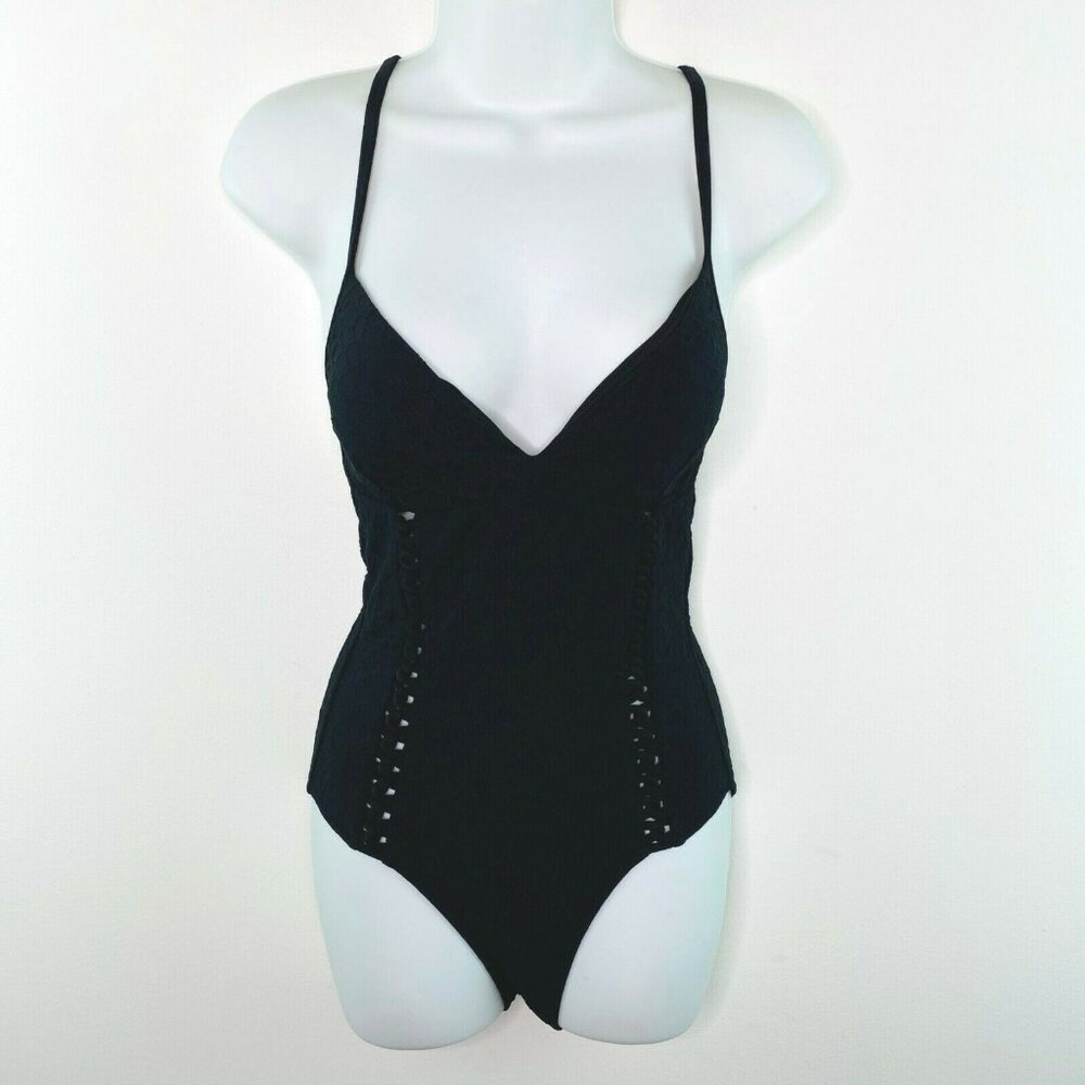 Jessica Simpson $98 Rose Bay One Piece Swimsuit Black Size S
